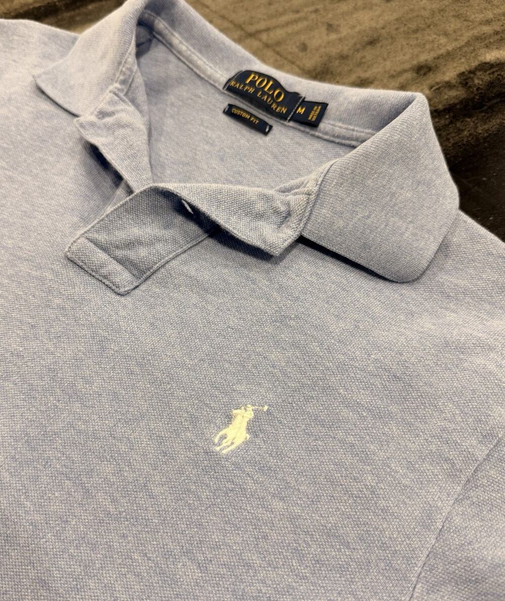Polo Ralph Lauren Custom Fit Polo Shirt Mens Medium Light Blue White Pony